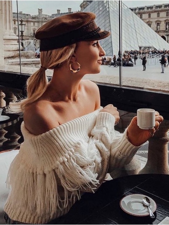 storets Sweaters - Storets Karley Off The Shoulder Knit Fringe Sweater